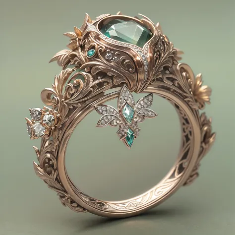 (Couple rings,A couple's ring,Two similar rings,Metal hollow carving of dragons head,phoenixes head,and flowers,Berlin black iron jewelry in a victorian gothic style,Meticulously carved diamonds,gold threads and jade bands,hollowed out plant shaped metal c...