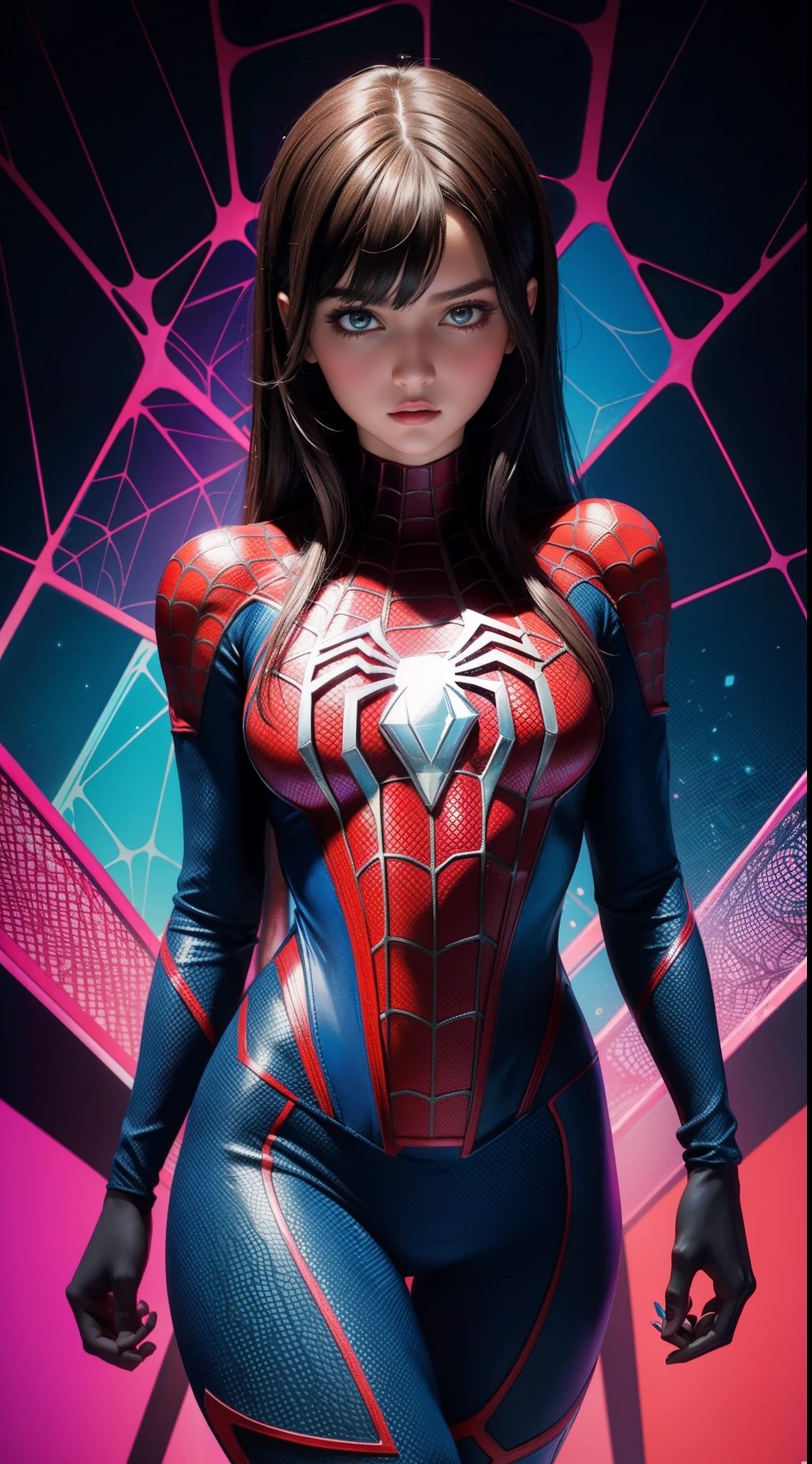 Spider-Girl de Marvel Comics, chef-d&#39;œuvre, meilleure qualité, abstrait, psychédélique, néon, (motif en nid d&#39;abeille), (créatif:1.3), Sy3, SMM, fantaisie00d