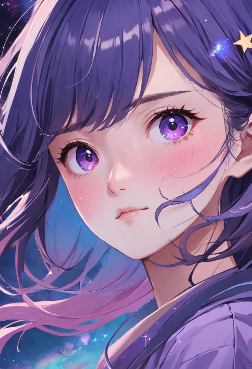 Anime girl with purple hair and stars in her hair - SeaArt AI