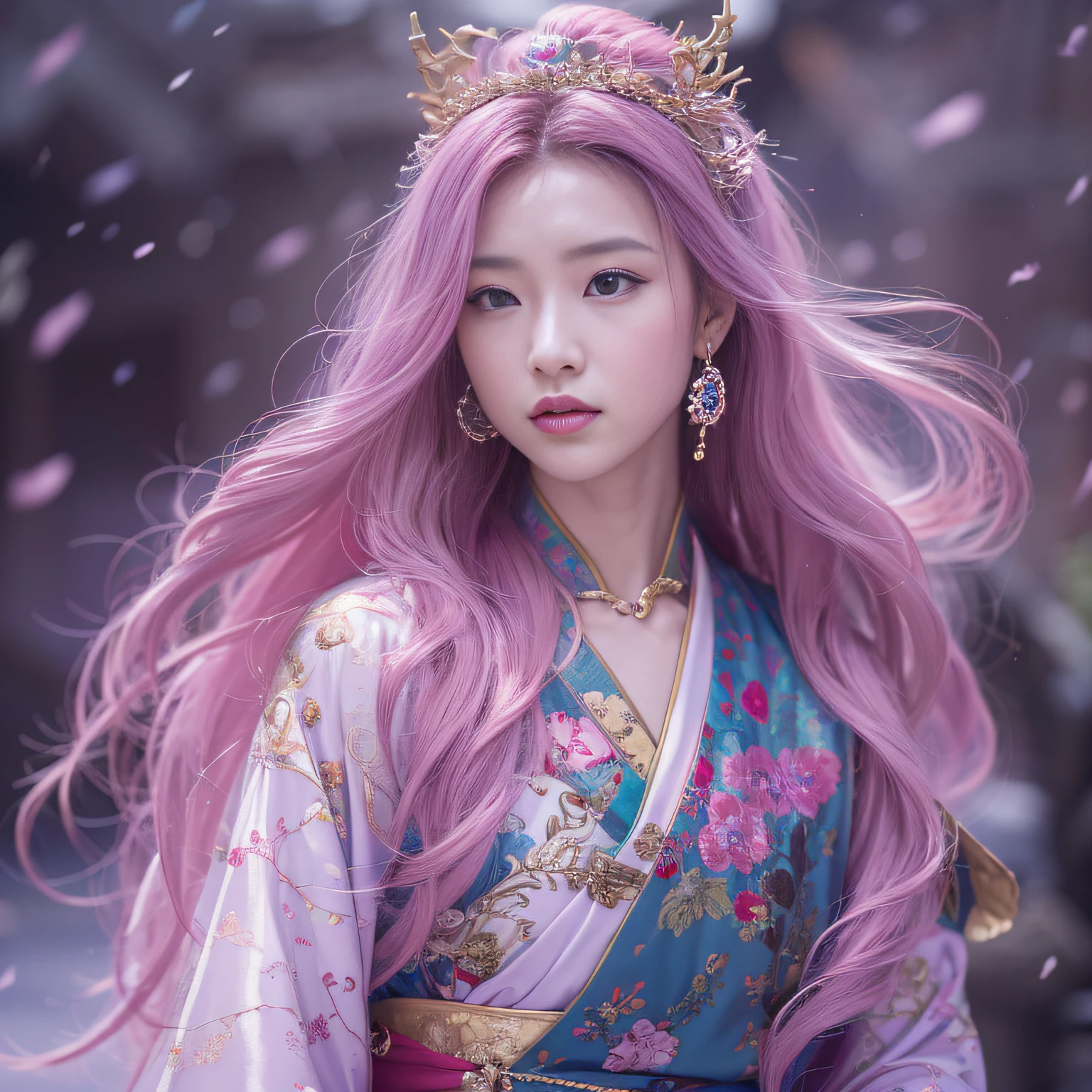 32K（tmasterpiece，k hd，hyper HD，32K）Long flowing purple-pink hair，Xuzhou female student ，Bronze Dragon Protector （realisticlying：1.4），Python pattern battle robe，Purple-pink tiara，Snowflakes fluttering，The background is pure，Hold your head high，Be proud，The nostrils look at people， A high resolution， the detail， RAW photogr， Sharp Re， Nikon D850 Film Stock Photo by Jefferies Lee 4 Kodak Portra 400 Camera F1.6 shots, Rich colors, ultra-realistic vivid textures, Dramatic lighting, Unreal Engine Art Station Trend, cinestir 800，Hold your head high，Be proud，The nostrils look at people，32K（tmasterpiece，k hd，hyper HD，32K）Long flowing purple-pink hair，Backroom pond，zydink， a color， Asian people （A unicorn）， （Blue and white silk scarf）， Combat posture， looking at viewert， long whitr hair， Floating hair， Costumes， Chinese clothes， longer sleeves， （Abstract watercolor splash：1.2）， white backgrounid，Kirin Beast Protector （realisticlying：1.4）The nostrils look at people， A high resolution， the detail， RAW photogr， Sharp Re，