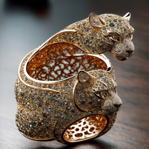 Create the most awe-inspiring and breathtaking representation of a jaguar's head ring, a true masterpiece of craftsmanship and opulence. This solid gold ring, crafted from the purest 24-carat gold, takes the form of a jaguar's head, meticulously detailed a...