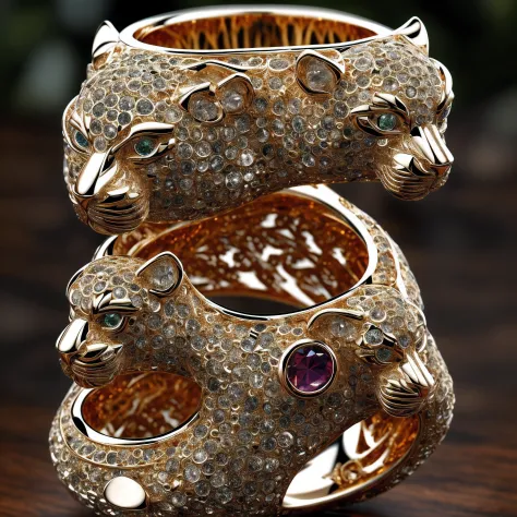 Create the most awe-inspiring and breathtaking representation of a jaguar's head ring, a true masterpiece of craftsmanship and opulence. This solid gold ring, crafted from the purest 24-carat gold, takes the form of a jaguar's head, meticulously detailed a...
