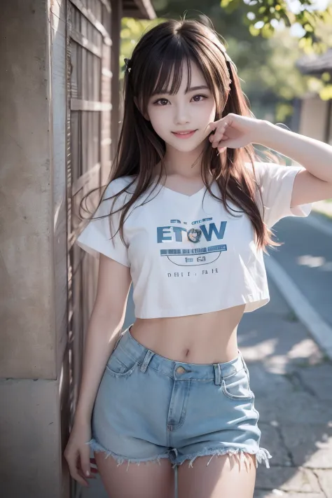 (Raw photography:1.2)、top-quality、Detailed beauty、Beautiful Korean Woman、The most beautiful women in the world、Beautiful sharp face、面長、21years old、A smile、Happy smile、light brown hair、fluffy and voluminous hair、extra detailed face、beatiful detailed eyes、ey...