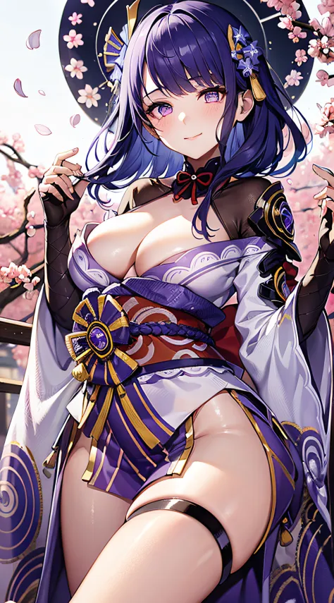 1gril, solo, beautiful female, (breast focus), (breasts out:1.1), medium breasts, outdoor, cherry blossom, wind effect, gradient hair, blue hair, purple hair, lonely, ray tracing, reflection light, natural light, depth of field, close-up, masterpiece, best...