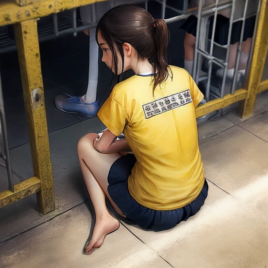 Beautiful Prisoner Barefoot Yellow Prison Clothes Girls Female Detention Center