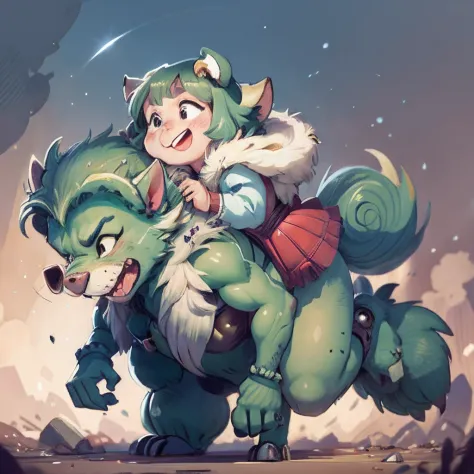 child girl, detailed fur beastman, hugs, smile, joyful, princess carry, piggyback, scuffle, assorted poses, assorted angles, ass...