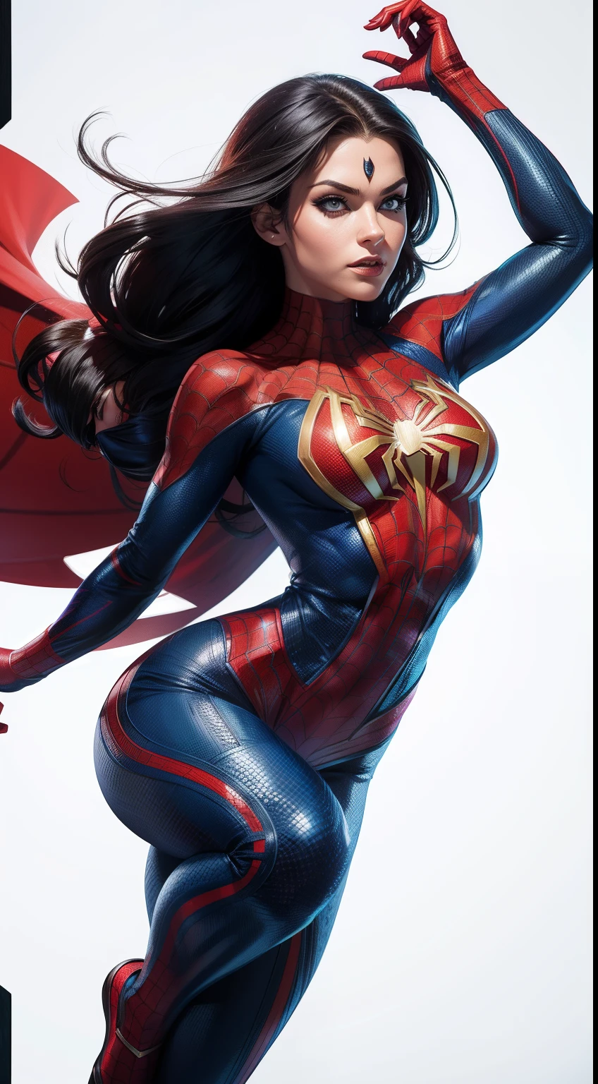 A woman in a spider - woman costume is flying with her hands on her hips -  SeaArt AI