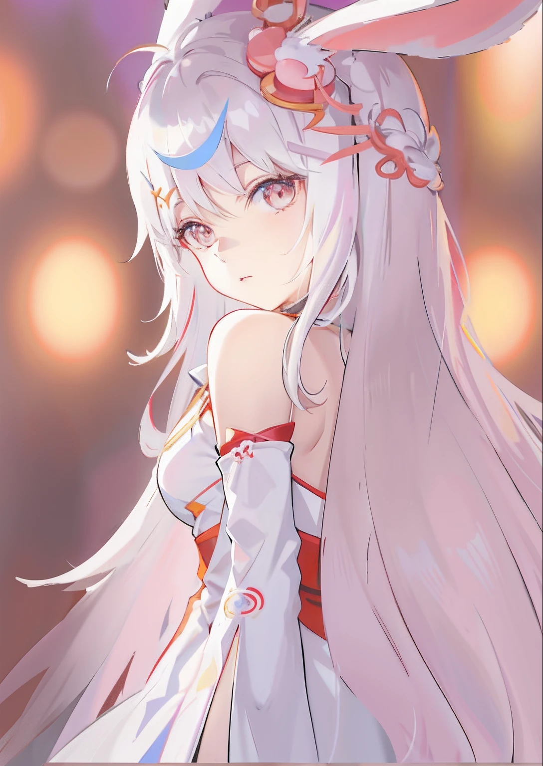 Anime girl with long white hair and rabbit ears in white dress, white-haired god, cute anime waifu in a nice dress, made with anime painter studio, zerochan art, pretty anime girl, anime moe art style, loli in dress, Anime goddess, onmyoji portrait, Beautiful anime girl, drawn in anime painter studio, Anime girl with long hair