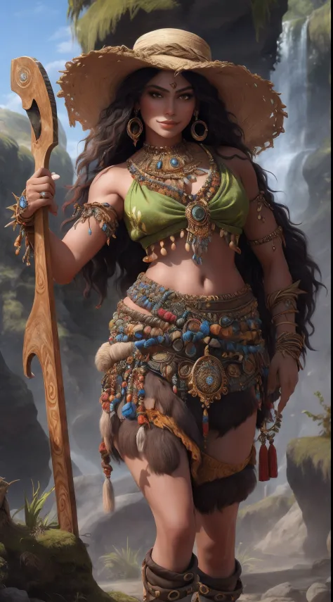 1 beautiful woman、Full body like，Primitive barbarian style，highly details eye、Detailed beautiful face，Full body standing painting，dynamicposes，white backgrounid，tmasterpiece，best qualtiy，Best resolution，8K，