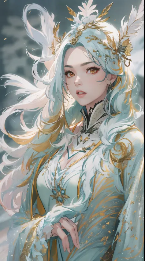 1 woman（Clear face）、Full body standing painting，独奏，Gorgeous costumes，long whitr hair、hair adornments，Transparent background，Game...