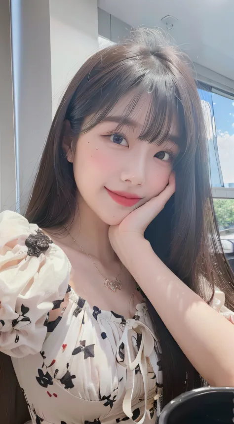 araffe girl with long hair and a white dress posing for a picture, ruan cute vtuber, dang my linh, sakimi chan, lovely smile, sakimichan, girl cute-fine-face, lovely woman, lalisa manobal, mai anh tran, ulzzang, with cute - fine - face, korean girl