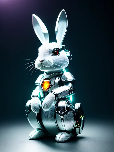 Cute rabbit made of crystal, 4K, (Cyborg:1.1), ([Tail|thin linework]:1.3), (intricately details), hdr, (intricately details, Super detail:1.2), Cinematography, Vignetting, centering