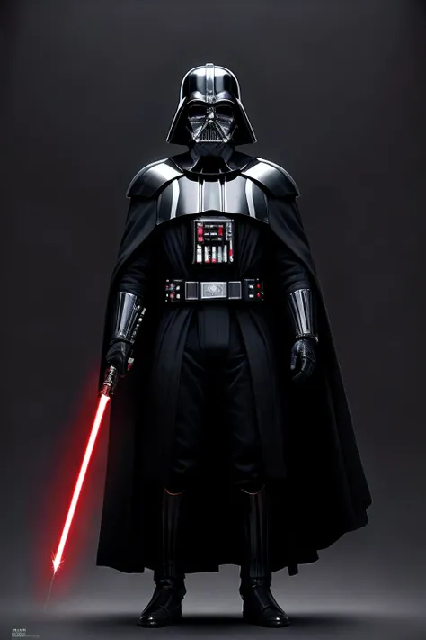 full body portrait of Darth Vder from star wars holding a red ...