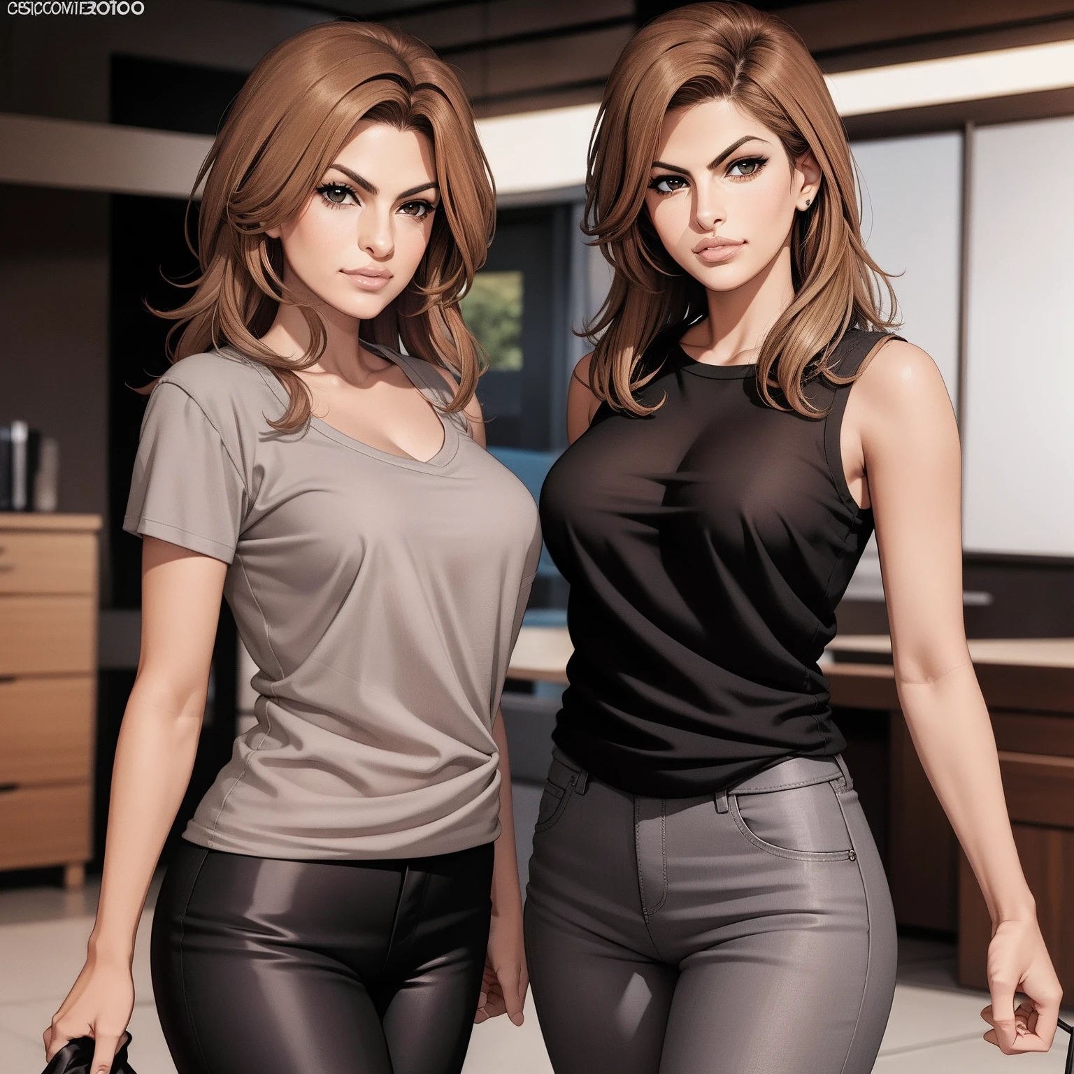 Two women in leather pants and a black top are posing for a picture -  SeaArt AI