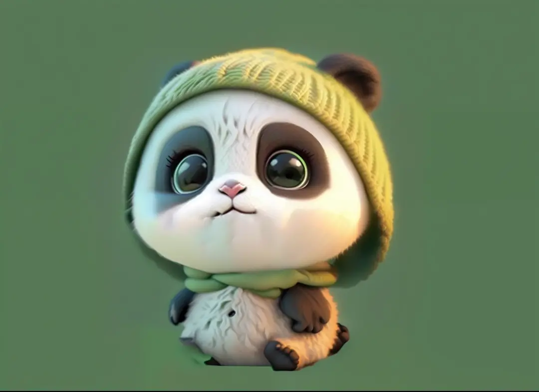 Panda wearing green hat and scarf sitting on a green surface, Cute panda, cute 3 d render, Cute cartoon character, panda panda panda, Panda, lovely digital painting, cute character, Cute! C4D, Cute cartoon, cute animal, tian zi, a cute giant panda, adorabl...