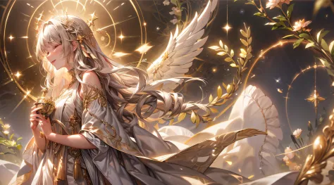 Imagine the breathtaking sight of a golden-haired angelic girl with pristine white wings, Standing before you in heavenly splend...