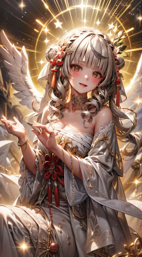 Imagine the breathtaking sight of a golden-haired angelic girl with pristine white wings, Stand before you in heavenly splendor ...