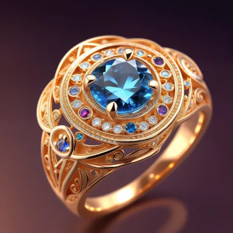 Masterpiece，highest  quality，(Nothing but the ring)，Beautiful ring, Ultra detailed，(No Man),Rose-shaped ring，starrysky，Wrapped around the end from beginning to end，Delicate gold ring，Starry sky in the ring,The sheen，inverted image，Sparkling gemstones，Elega...