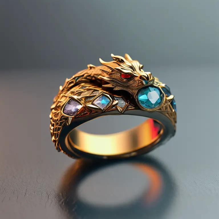 masterpiece, best quality, octane render, hdr,
no humans, simple background, Darker library background, grey background, depth of field, gradient background,
(ring), gold, intricate detail, Dragon on ring, (Dragon body),golden rings，jewely，diamond