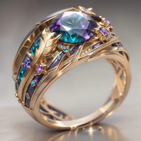 Masterpiece，highest  quality，(Nothing but the ring)，(No Man),Phoenix ring setting，starrysky，Wrapped around the end from beginning to end，Delicate gold ring，Starry sky in the ring,The sheen，inverted image，Sparkling blue-purple gemstones，Elegant and noble,si...
