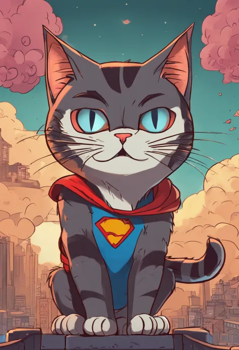 super gato, Superhero cat, studio_ghibli_anime_style style, 2d
