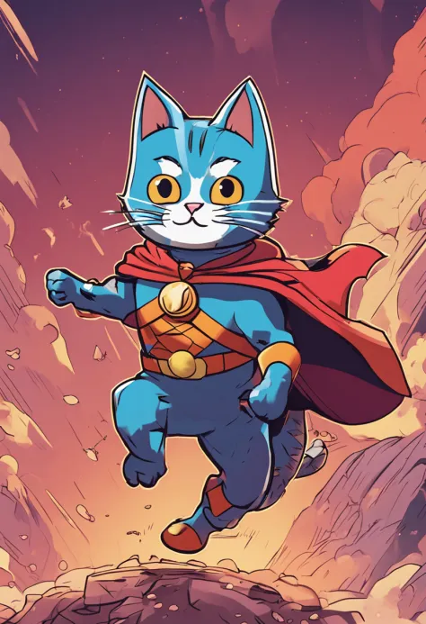 super gato, Superhero cat, studio_Ghibli_anime_estilo de estilo, 2D, caminhando