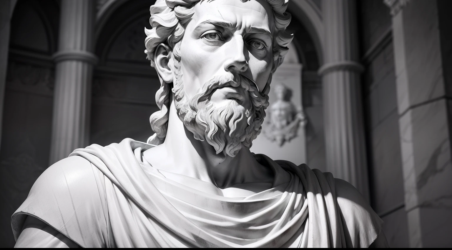eine Porträtstatue des Stoikers Marcus Aurelius in Schwarzweiß 4K, Superrealistische Fototapete