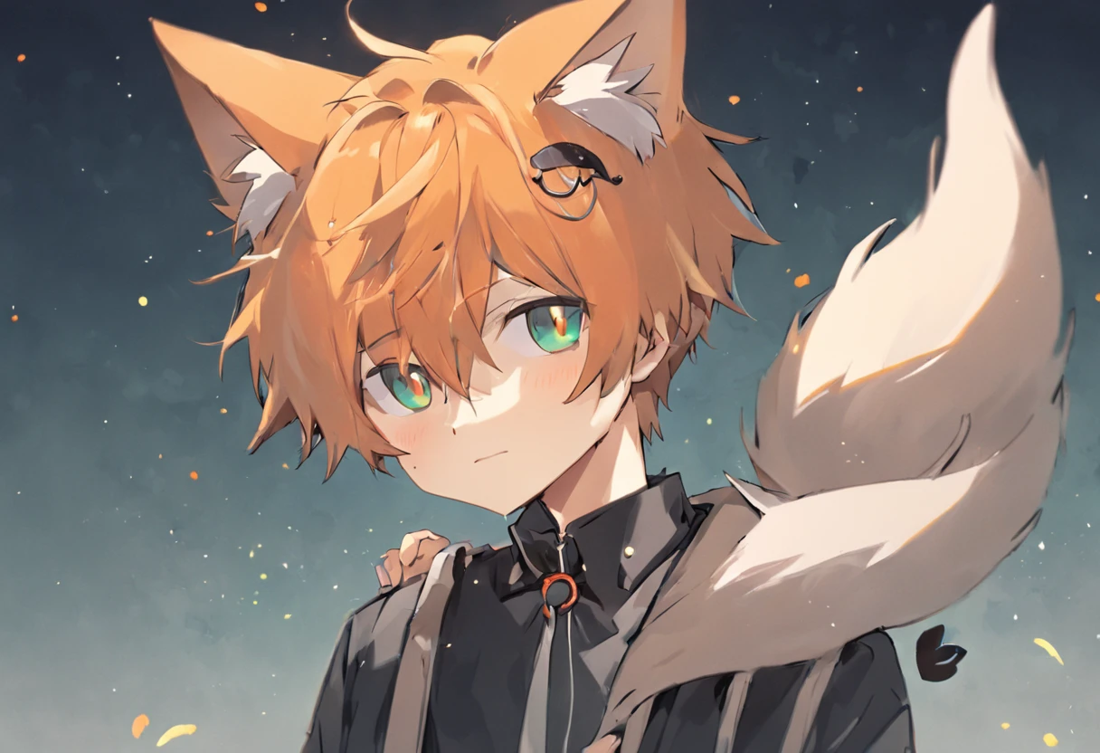 kawaii anime boy, glasses, cute, cat ears