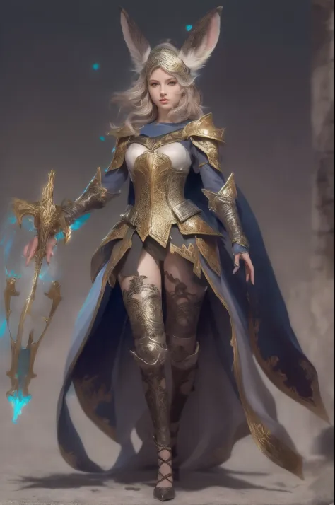 Design a layout showcase Gaming character, a Elf Knight. Golden+Purle clothes, stylish and unique. Detailed magic bow. (masterpiece:1.2), (best quality), 4k, ultra-detailed, (dynamic composition: 1.4), Step by step design, layout art,(luminous lighting, at...