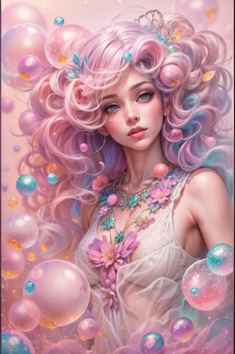 ((masterpiece)). This artwork is sweet, dreamy, and ethereal, with soft pink watercolor hues and lots of ornate cotton candy acc...