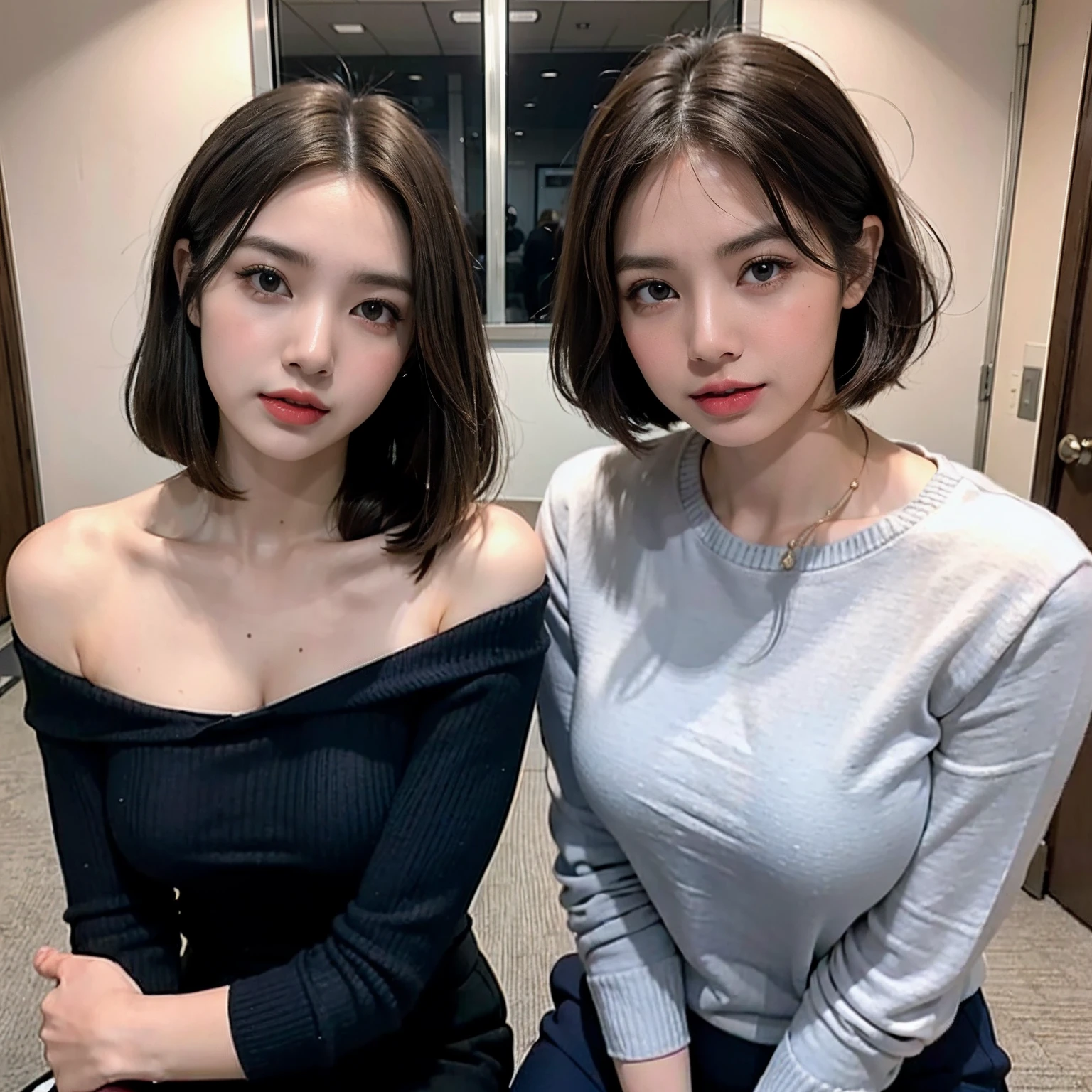 Two asian women posing for a picture in a room - SeaArt AI