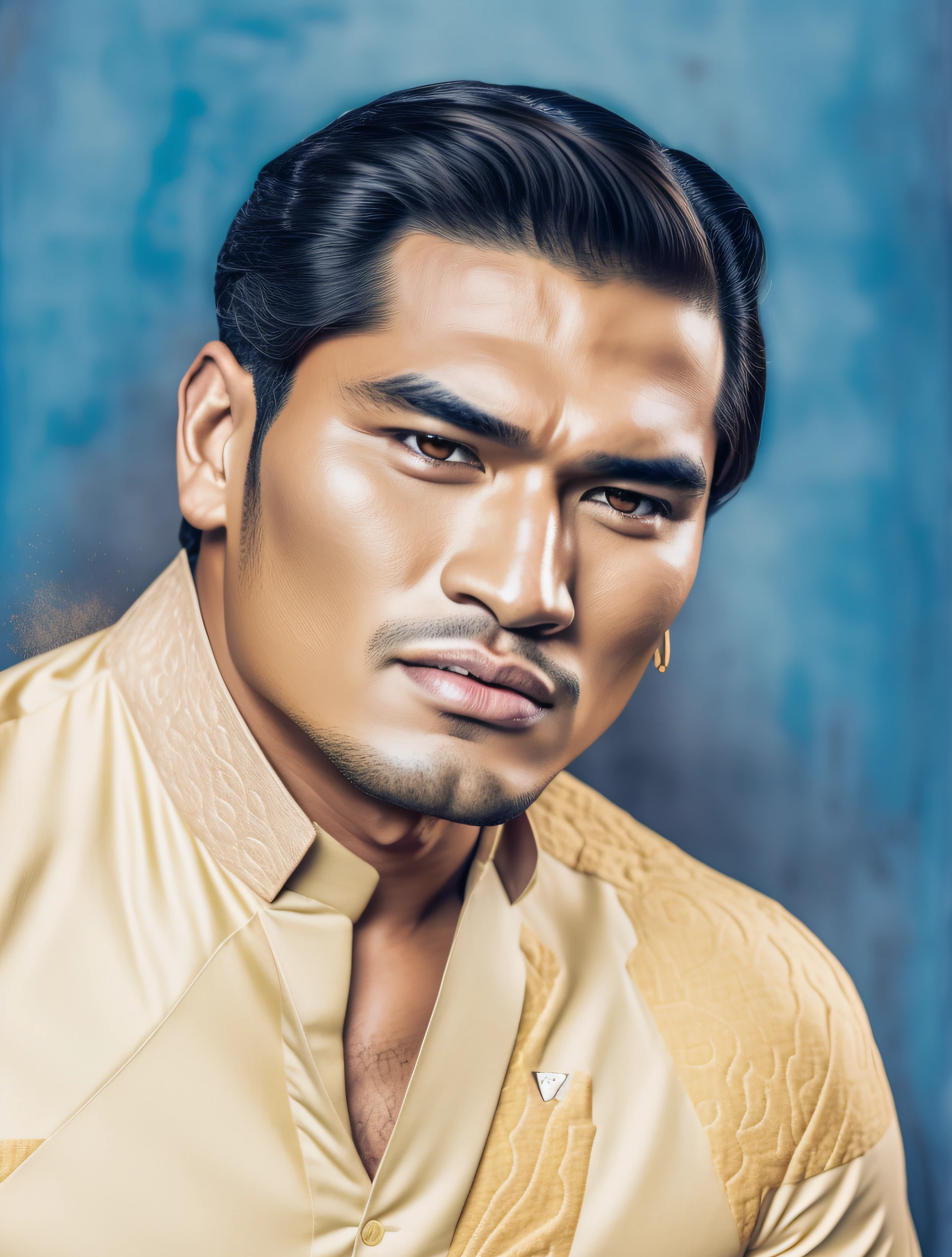 Hay un hombre con una camisa amarilla posando para una foto, por Jack C. Zurdo, Eddie Del Rio, Rick Dai, inspirado por Willie Ito, Edward Rucha, Hombre guapo, por Randy Vargas, Retrato de la Darna moderna, Una foto coloreada, Fan Art, [ Arte digital ]!!, por Eddie Mendoza, Hombre hermoso, por Willie Ito, Retrato en color