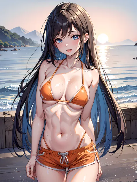 (1girl:1.3, solo), (Masterpiece, best quality, photorealistic, highres, photography, :1.3), ultra-detailed, sharp focus, professional photo, commercial photo, (upper body:1.3), (standing at blue ocean:1.3, in water), (((starring at the viewer:1.5))), BREAK...