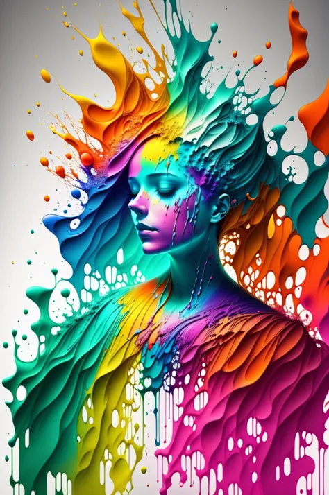 Colorful abstract art of paint forming a person, Romantic lighting, Sub ...