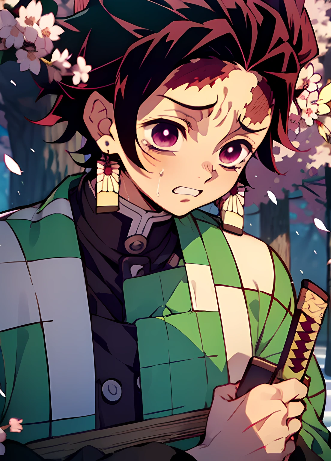 Anime boy with a green jacket and a flower in his hair - SeaArt AI