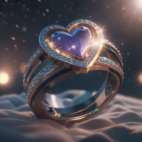 masterpiece,best quality,ultra high res, 8k uhd, dslr, high quality,(photorealistic:1.4), cinematic lighting, HDR,a beautiful ring with heart shaped jewel diamond, shining with sparkle and glitter, ,motion design,C4D,rendering,light and shadow, starrysky，S...