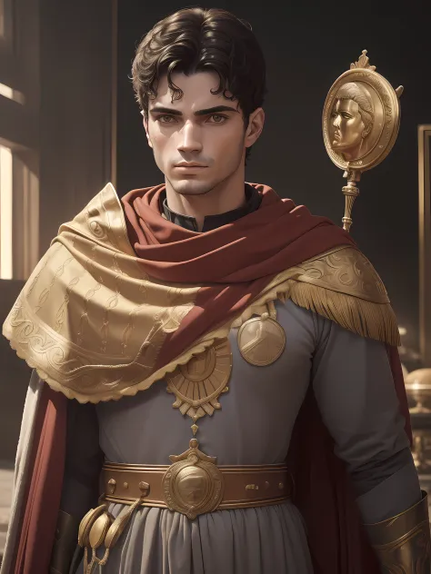 ((1homem jovem)), com (costume of the roman empire:1.2), ((autoretrato do rosto:1.2)), rosto realista com detalhas intrincados, ...