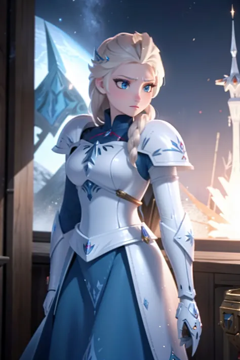 Elsa in spacemarine armor, warhammer, facing forward