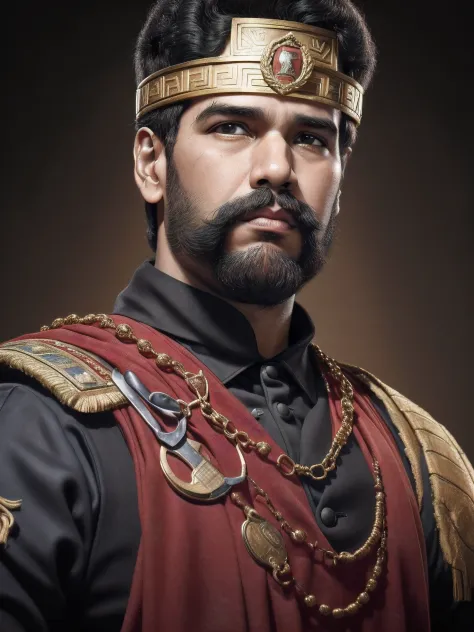 ((1homem maduro)), com (costume of the roman empire:1.2), ((autoretrato do rosto:1.3)), rosto realista com detalhas intrincados,...