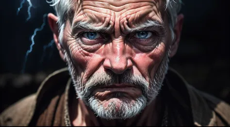 (sharp focus:1.2), an award-winning photo of an old peasant, water drops, storm outside, lightning backlighting, , lines on the face, wrinkles, extremely detailed skin, sadness, hopelessness, bleary eyes, (deep shadows:1.1), high contrast, beautiful eyes, ...