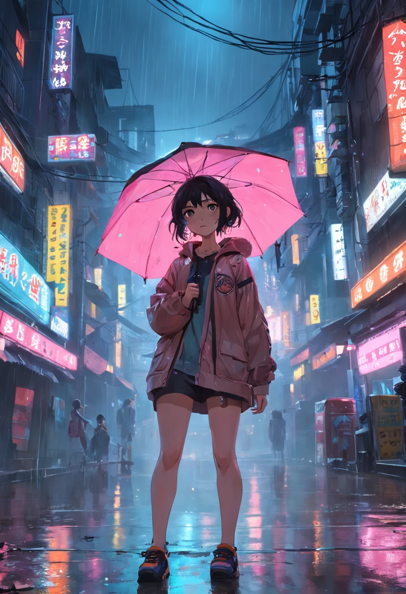 Anime girl with umbrella in the rain - SeaArt AI