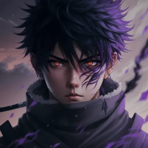 cara anime com cabelo roxo e olhos pretos segurando uma espada, badass anime 8 k, 4 k manga wallpaper, papel de parede anime 4k,...