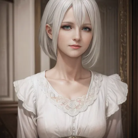 There is a woman with white hair and white dress, Rendu portrait 8k, photorealistic anime girl rendering, Soft portrait shot 8 K...