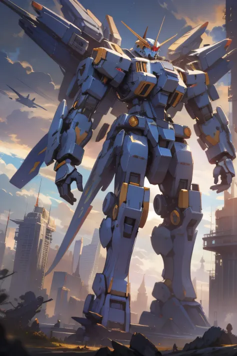 Powerful and majestic mecha towering over the scene, radiating an awe-inspiring presence.