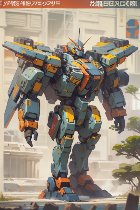 Powerful and majestic mecha towering over the scene, radiating an awe-inspiring presence.