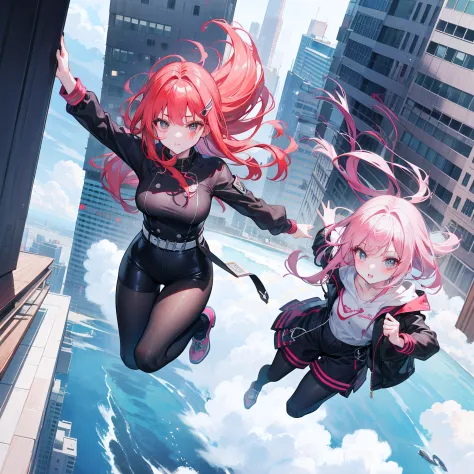 Pink-haired mom and red-haired daughter jumped from the top of a 