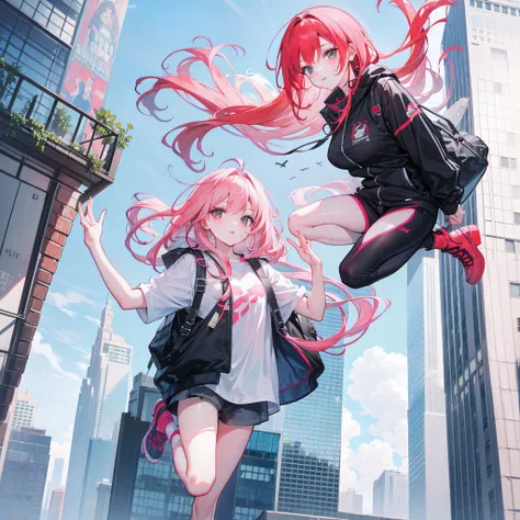 Pink-haired mom and red-haired daughter jumped from the top of a 