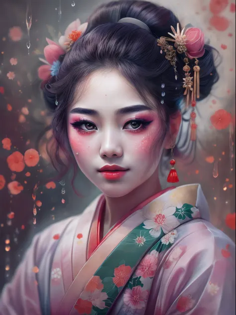 best qualtiy，tmasterpiece，portrait of 1 girl，exquisite facial features，ssmile，light make-up，smudge art，Core pulp（1 Geisha）The dr...