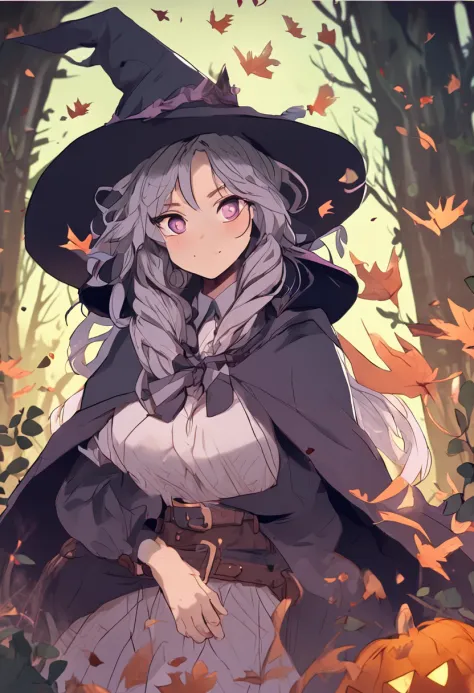 Young witch in the forest，Image-oriented，Anime style