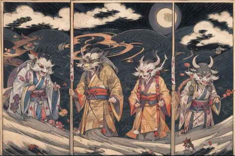Do not go out at midnight. They appear in a line with torches in the moonlight that peeks through the clouds. Various Japanese s...